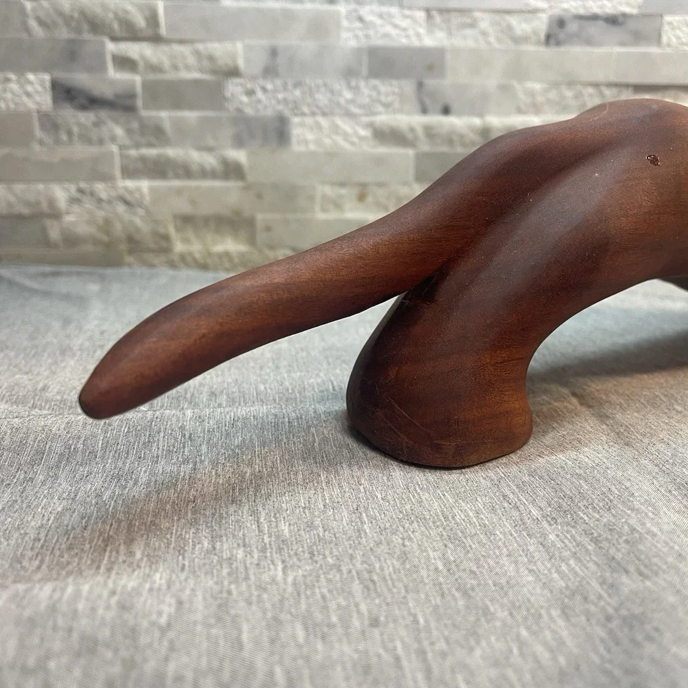 Vtg MCM Hand Carved‎ Wood Cat Panther Stalking Figurine 16